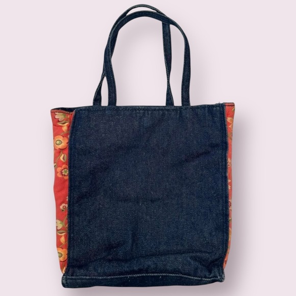2000s Y2K Cute floral denim tote bag with embroidered flower patch on front - Picture 3 of 7